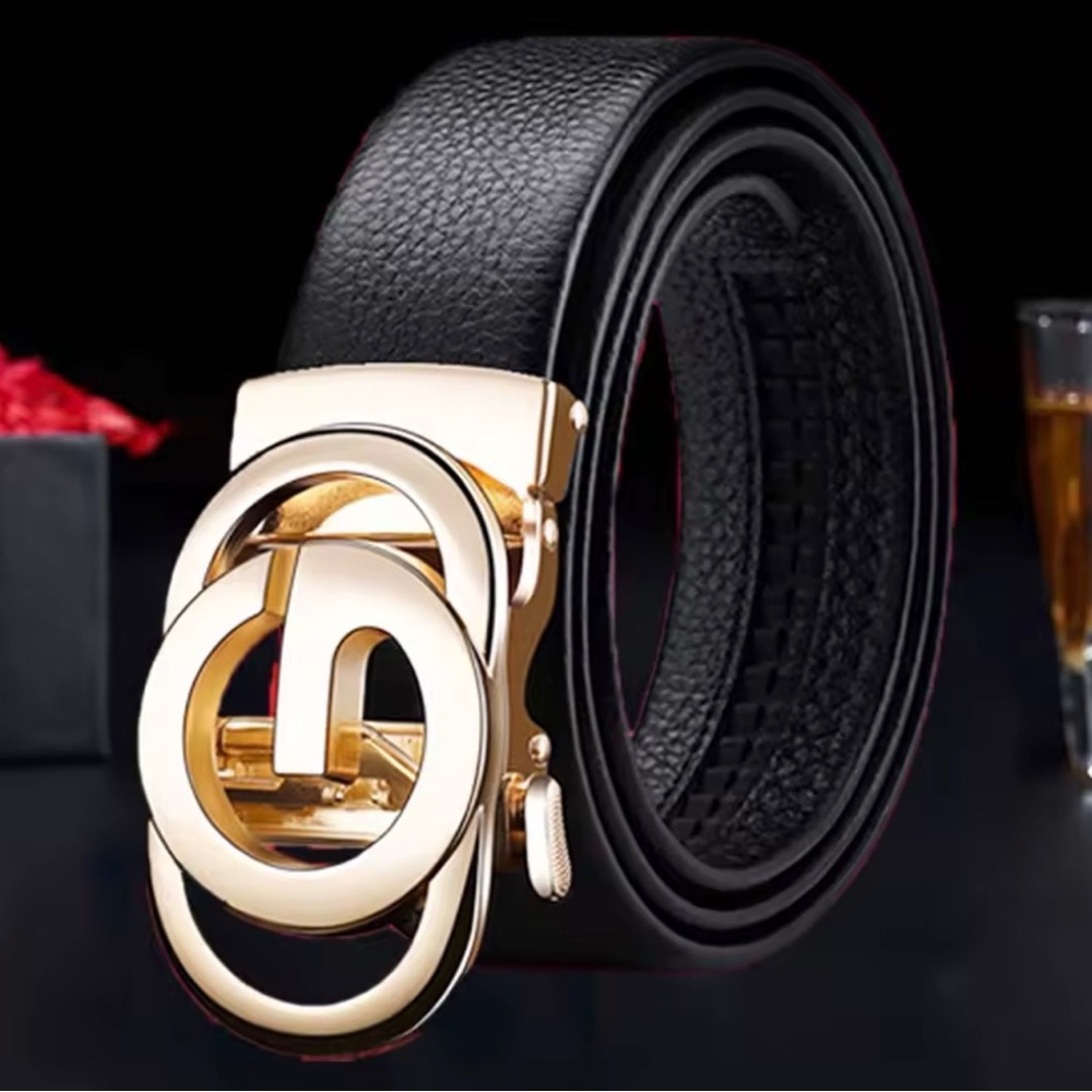 Men's Black Vegan Leather Belt with Gold Buckle 52”